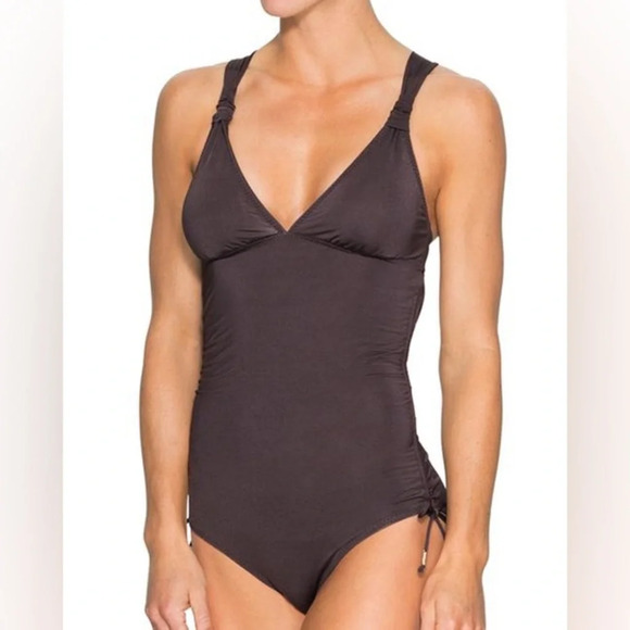 Athleta Other - Athleta Aqualuxe one piece Ruched Tie Back Gray Full Coverage Medium